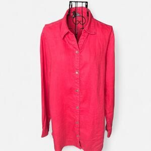 Apropos 100% Linen Button Down Shirt XL Coral Red Long Sleeve Tunic